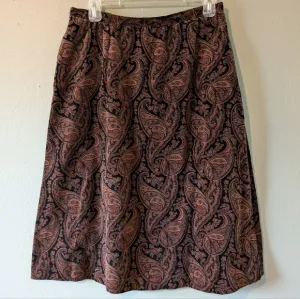 Vintage Velvet Brown Paisley Midi Skirt Size M