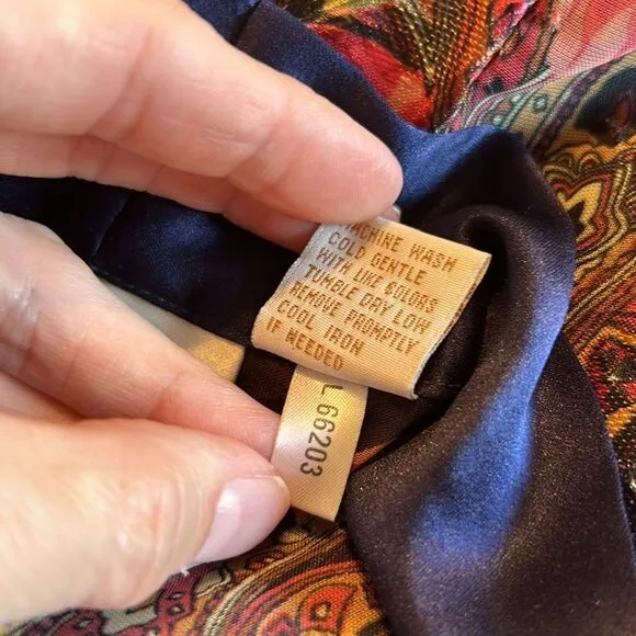Vintage Victoria’s Secret Gold Label Navy Floral Robe Large Satin Trim Burnout