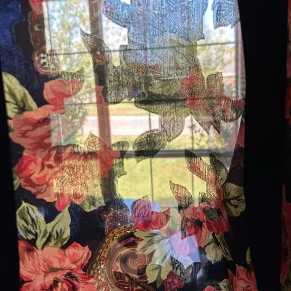 Vintage Victoria’s Secret Gold Label Navy Floral Robe Large Satin Trim Burnout