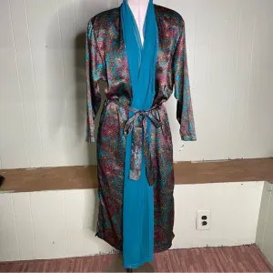 Vintage Victorias Secret Gold Label Satin Paisley Long Robe Kimono Small 90s Y2K