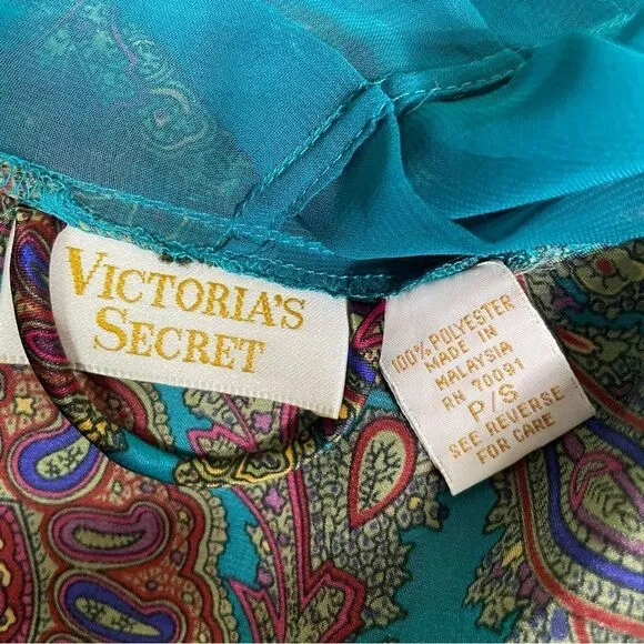 Vintage Victorias Secret Gold Label Satin Paisley Long Robe Kimono Small 90s Y2K