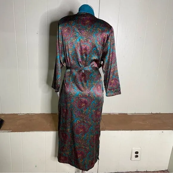 Vintage Victorias Secret Gold Label Satin Paisley Long Robe Kimono Small 90s Y2K