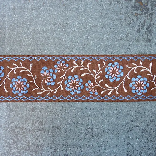 Vintage Viney Floral Ribbon - Blue on Brown