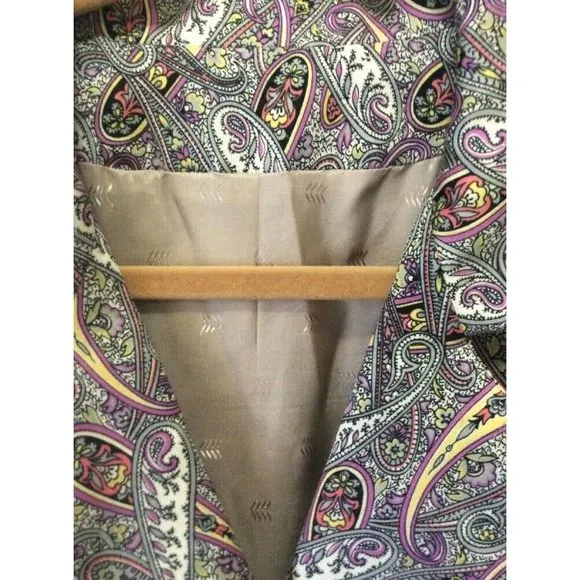 Vintage WRAP-STYLE PAISLEY Robe  loungewear coatdress lined cuffed sleeves silky