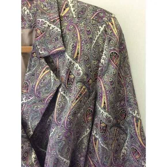 Vintage WRAP-STYLE PAISLEY Robe  loungewear coatdress lined cuffed sleeves silky