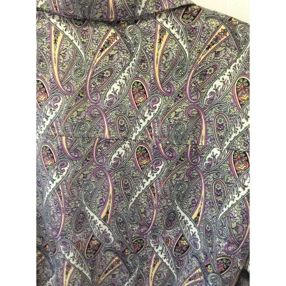 Vintage WRAP-STYLE PAISLEY Robe  loungewear coatdress lined cuffed sleeves silky