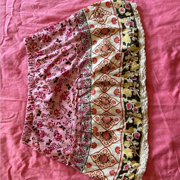 Vintage Xhilaration floral micro/mini skirt, lace hem, XL 14/16