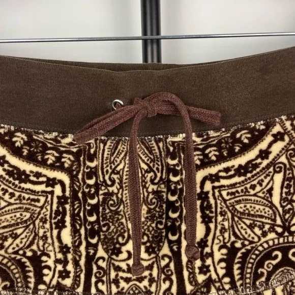 Vintage Y2K Brown Juicy Couture Paisley Pattern Velour Velvet Tiered Skirt