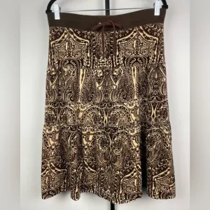 Vintage Y2K Brown Juicy Couture Paisley Pattern Velour Velvet Tiered Skirt