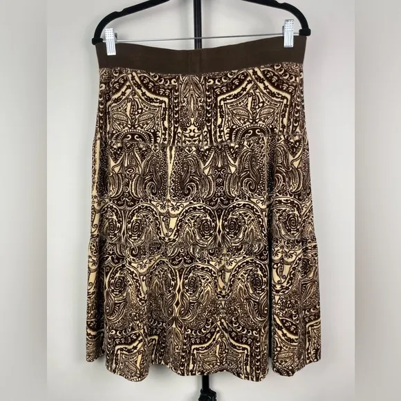 Vintage Y2K Brown Juicy Couture Paisley Pattern Velour Velvet Tiered Skirt
