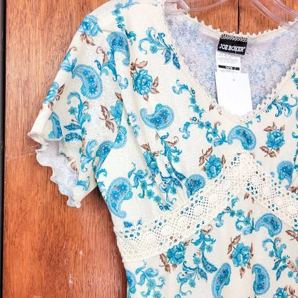 Vintage Y2K Joe Boxer Cream &amp; Blue Floral Paisley Print Two Piece Skirt Set