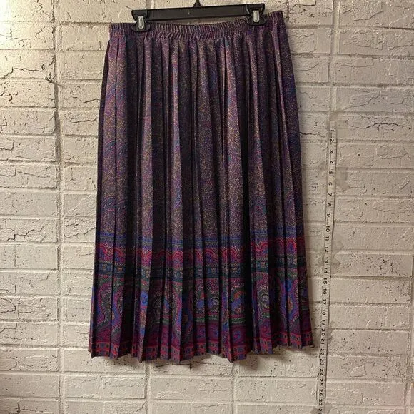 Vintage Andrea Gayle Purple Knit Cardigan &amp; Paisley Matching Skirt Set