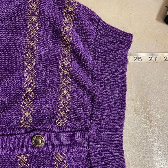 Vintage Andrea Gayle Purple Knit Cardigan &amp; Paisley Matching Skirt Set