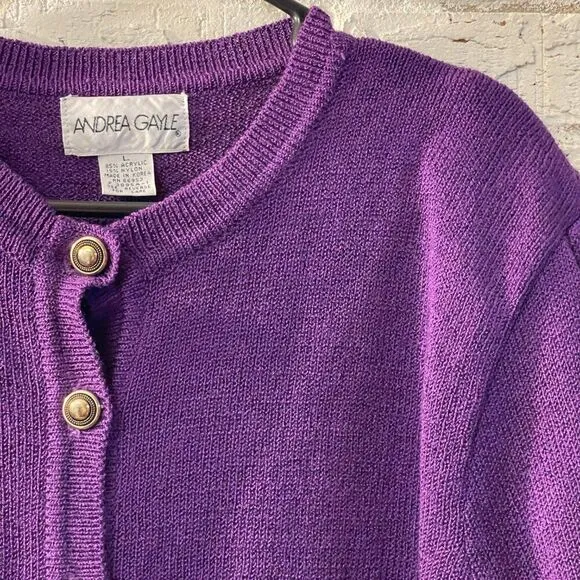 Vintage Andrea Gayle Purple Knit Cardigan &amp; Paisley Matching Skirt Set