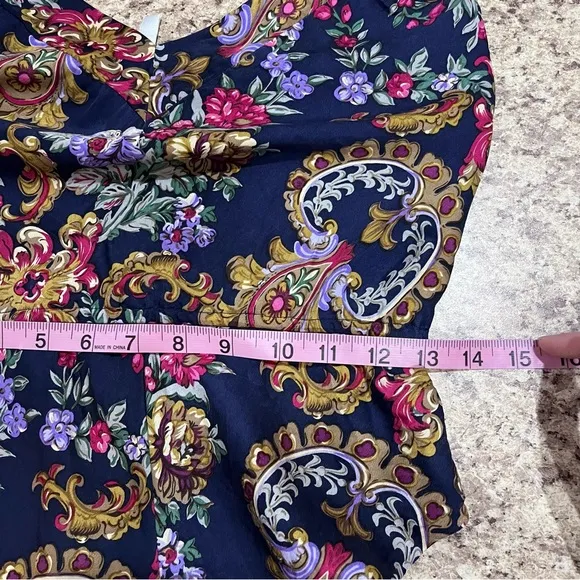 Vtg Nordstrom Lingerie Silk Teddy One Piece Blue Floral Paisley Bodysuit Size S