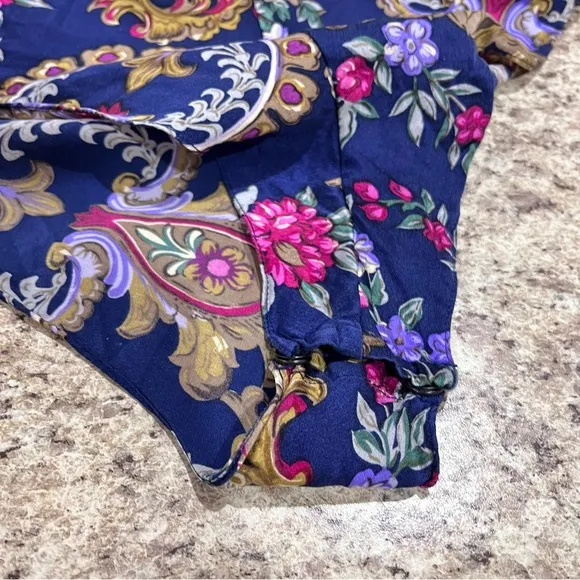 Vtg Nordstrom Lingerie Silk Teddy One Piece Blue Floral Paisley Bodysuit Size S