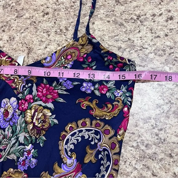 Vtg Nordstrom Lingerie Silk Teddy One Piece Blue Floral Paisley Bodysuit Size S