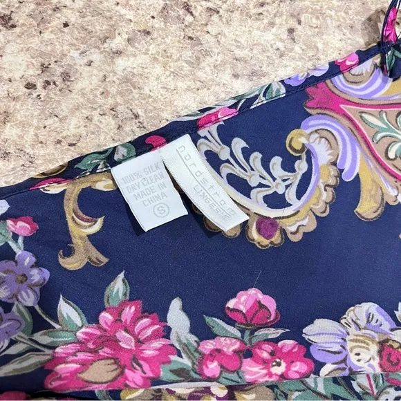Vtg Nordstrom Lingerie Silk Teddy One Piece Blue Floral Paisley Bodysuit Size S