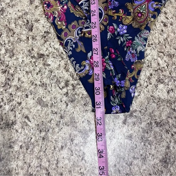 Vtg Nordstrom Lingerie Silk Teddy One Piece Blue Floral Paisley Bodysuit Size S