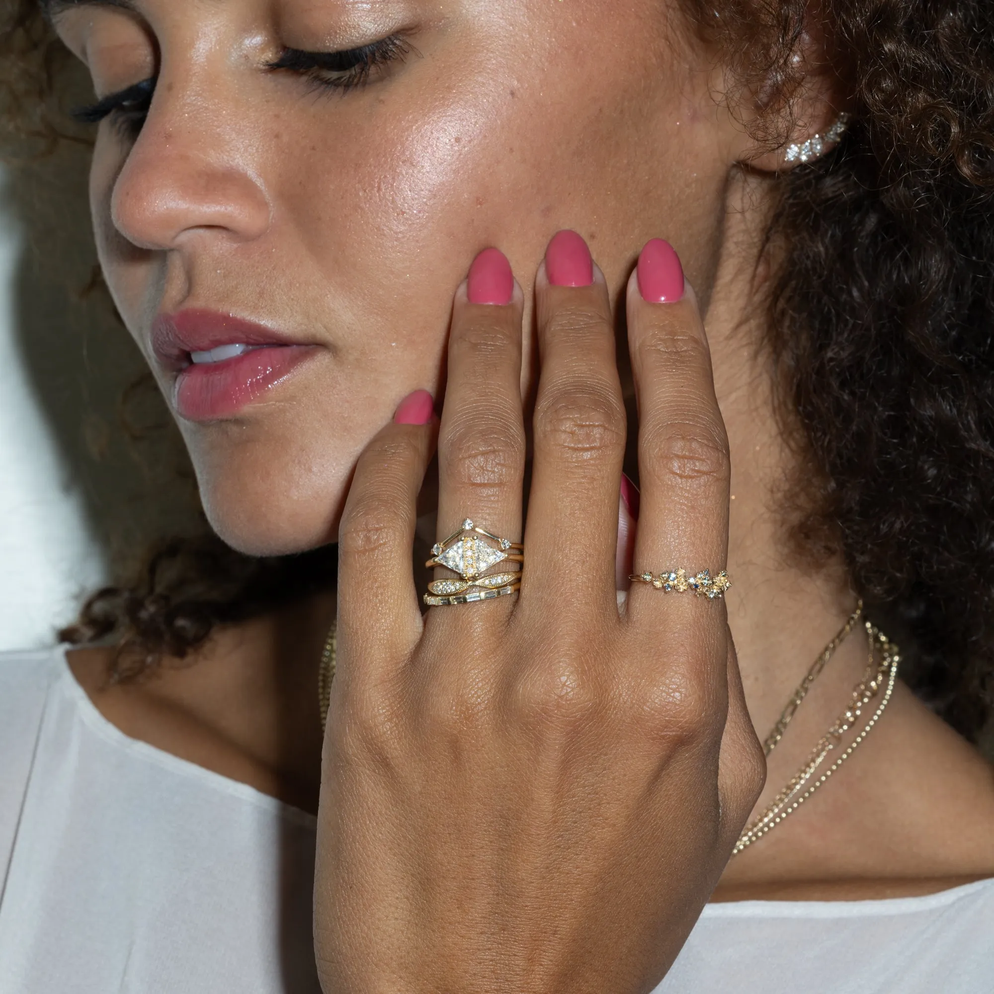White Diamond Three-Step Triangle Ring