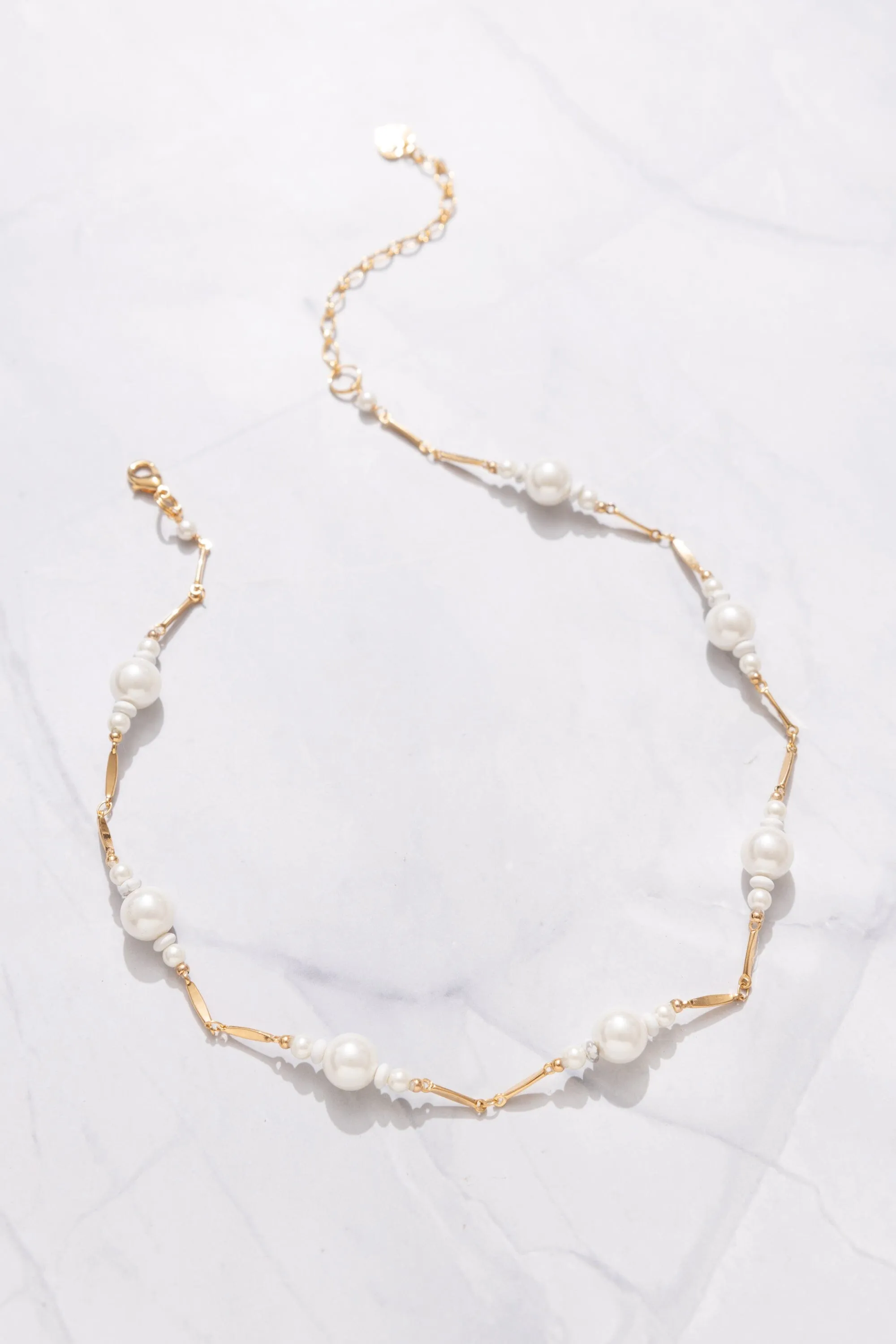 White Pearl Waves Necklace