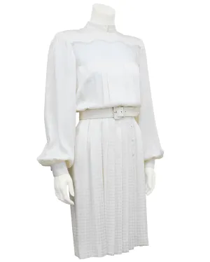 White Silk Jacquard and Lace Dress