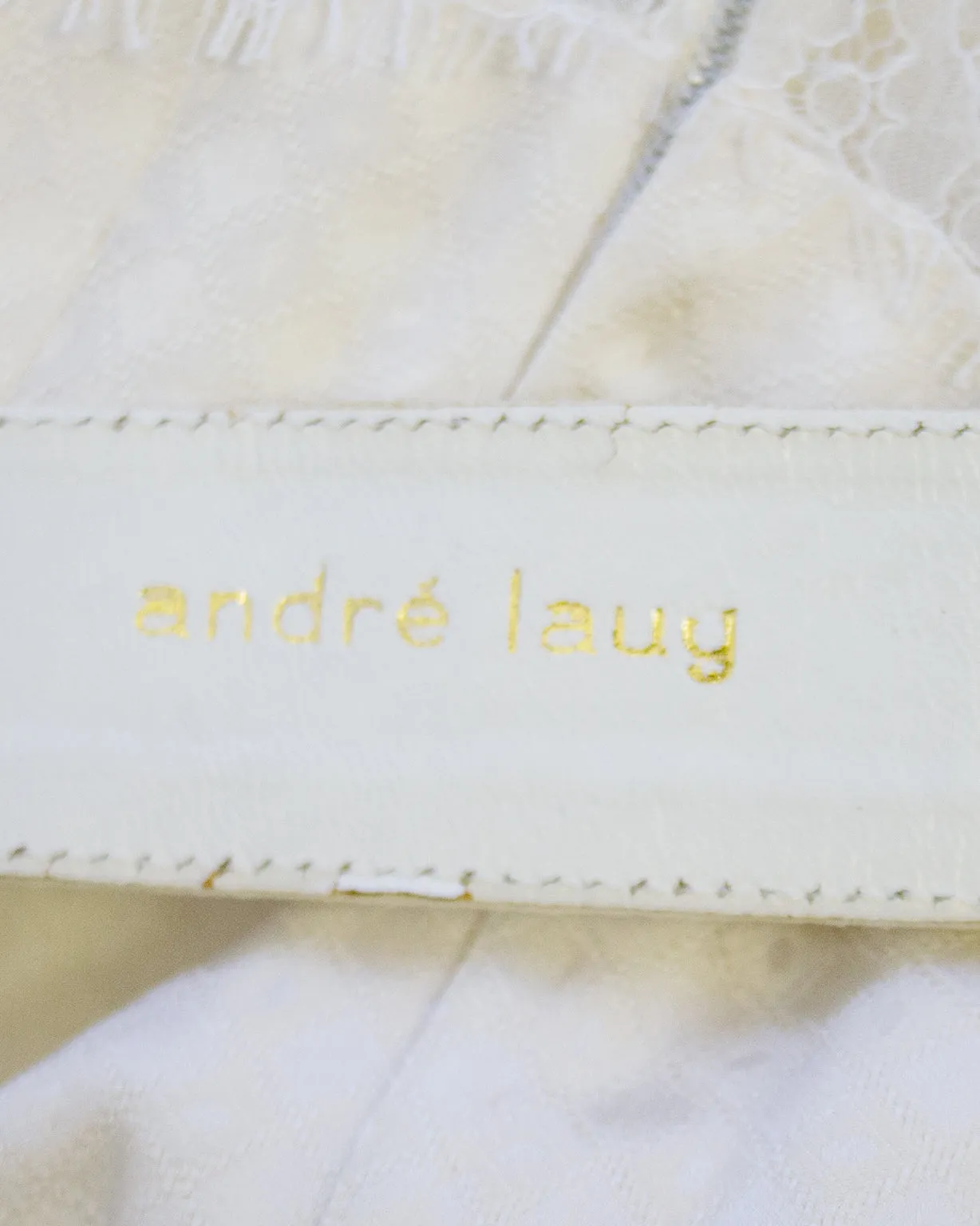 White Silk Jacquard and Lace Dress