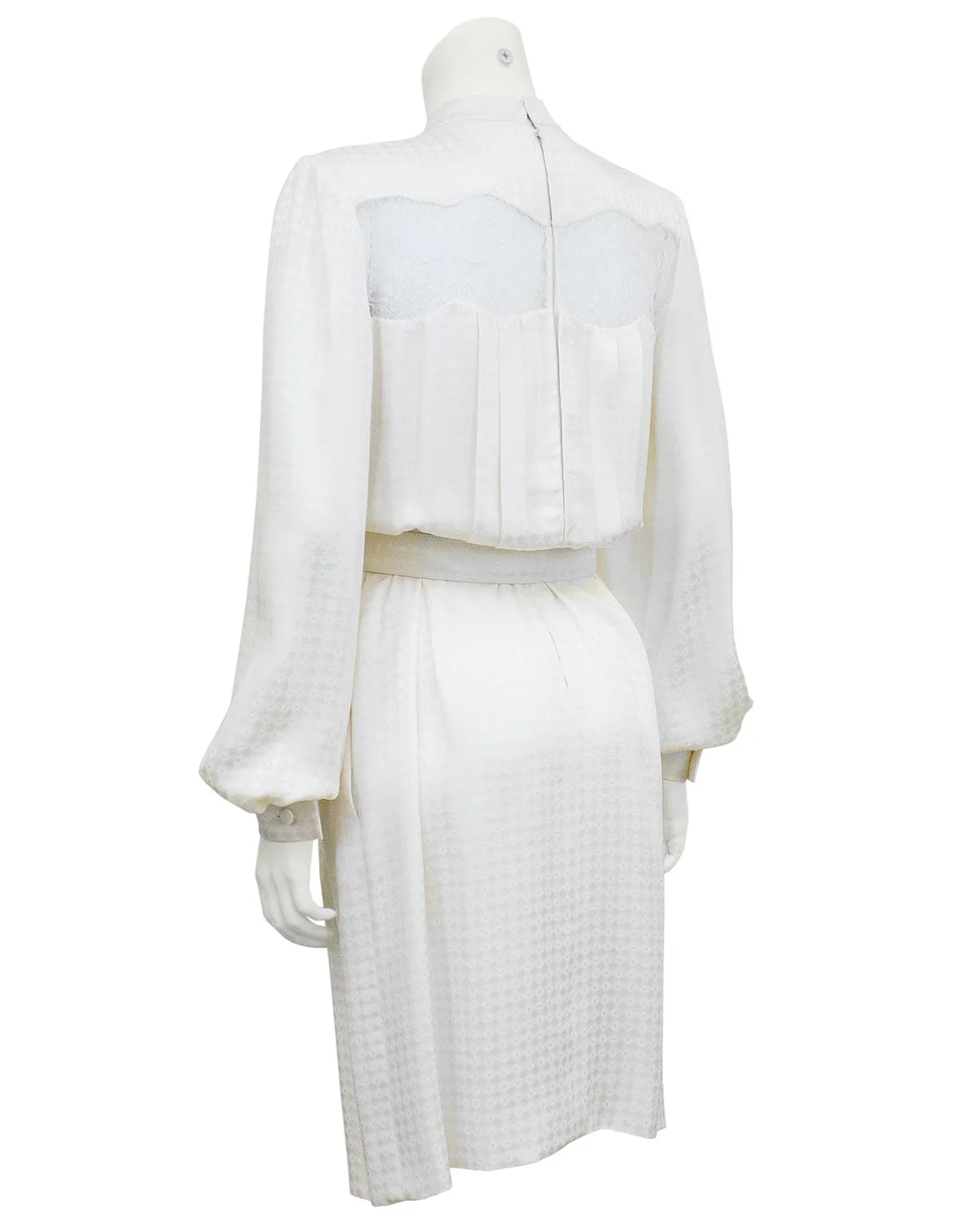 White Silk Jacquard and Lace Dress
