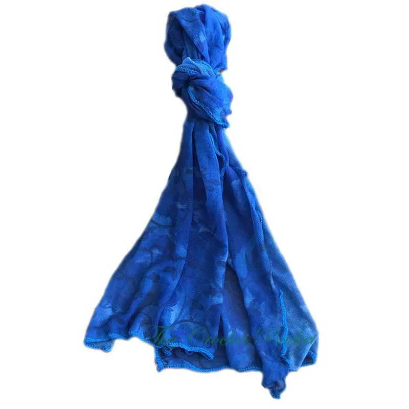Woman Scarf Fabric & Crochet Blue