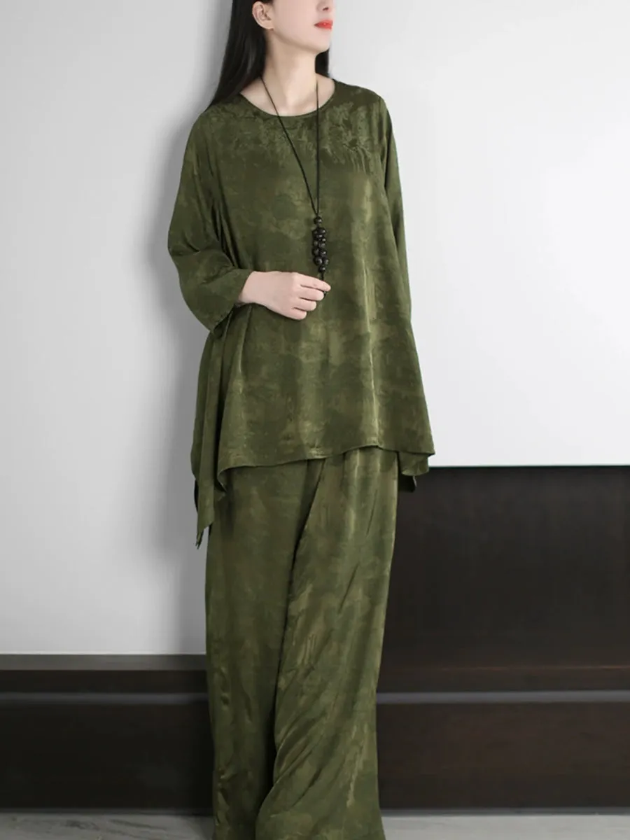 Women Spring Vintage Jacquard O-Neck Loose Suits