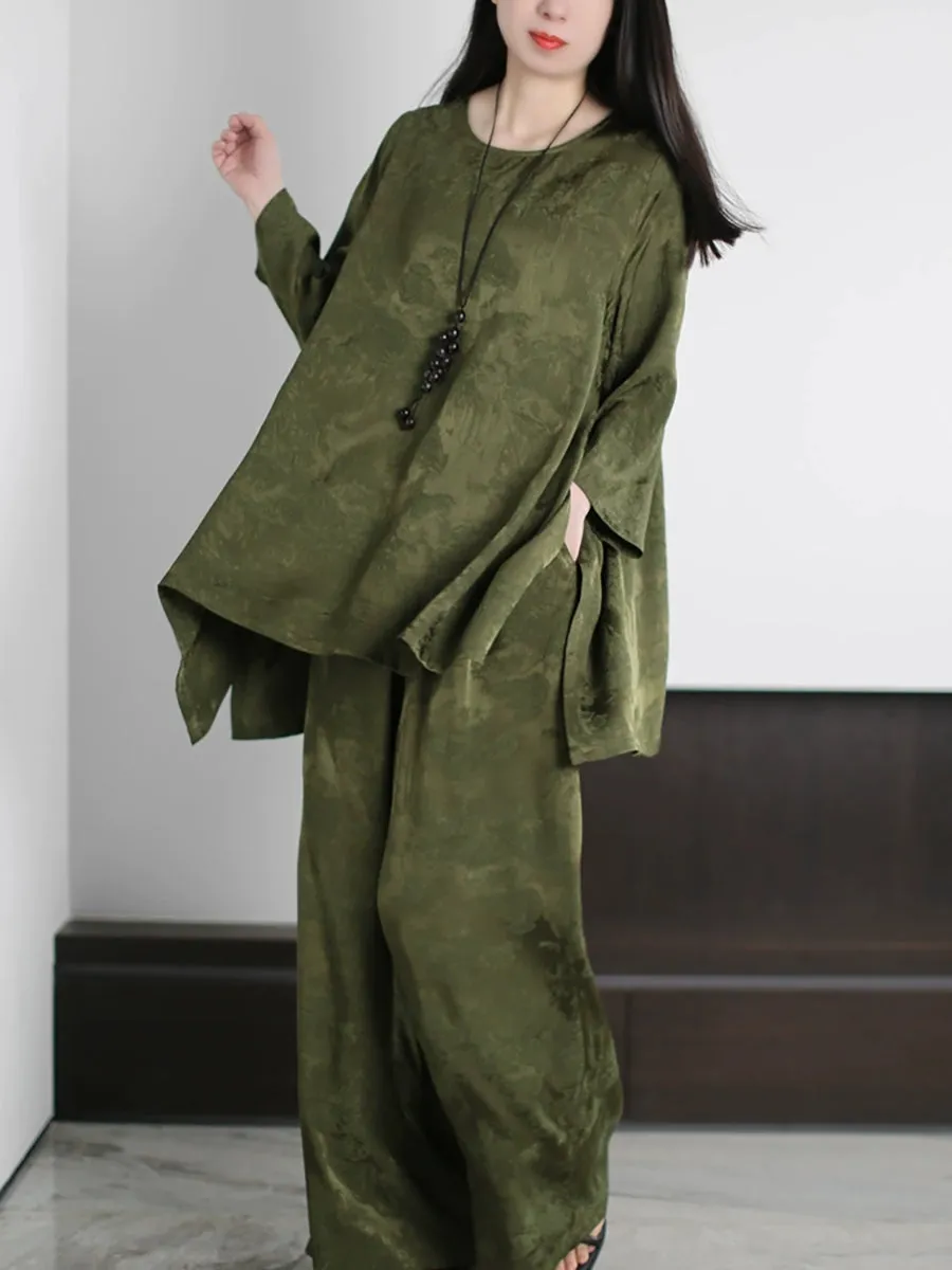 Women Spring Vintage Jacquard O-Neck Loose Suits