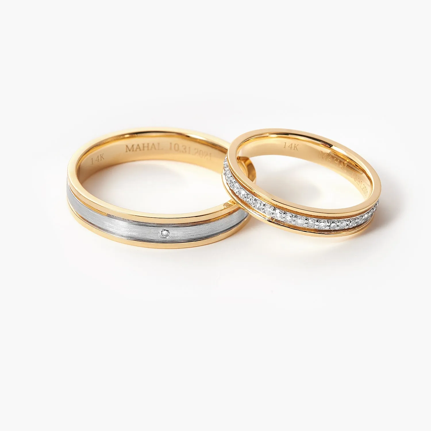 Women's Inlay Wedding Ring Diamond Wedding Bands Couple Ring Set