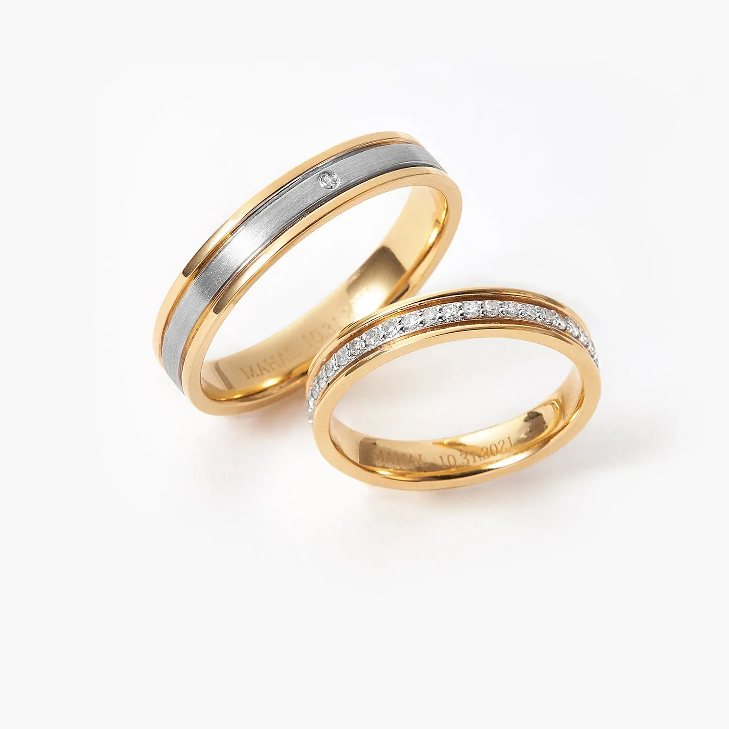 Women's Inlay Wedding Ring Diamond Wedding Bands Couple Ring Set
