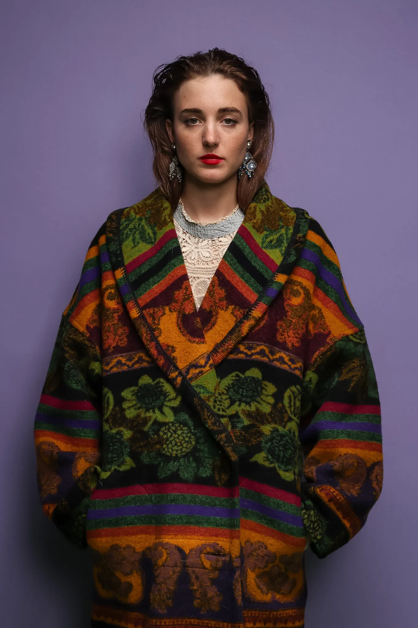 Wool Stripe Cocoon Coat