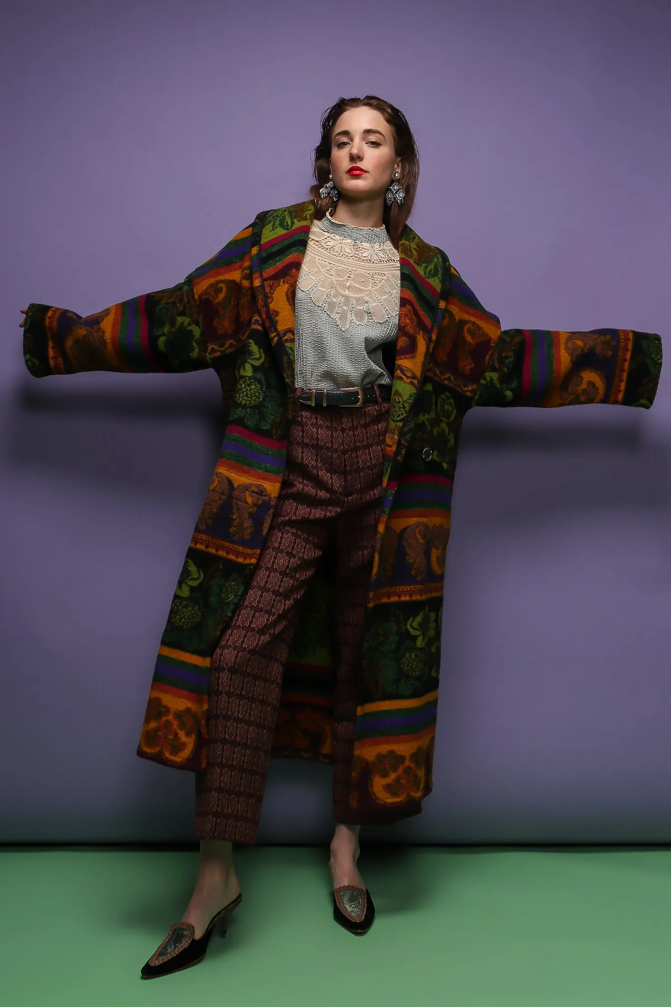 Wool Stripe Cocoon Coat