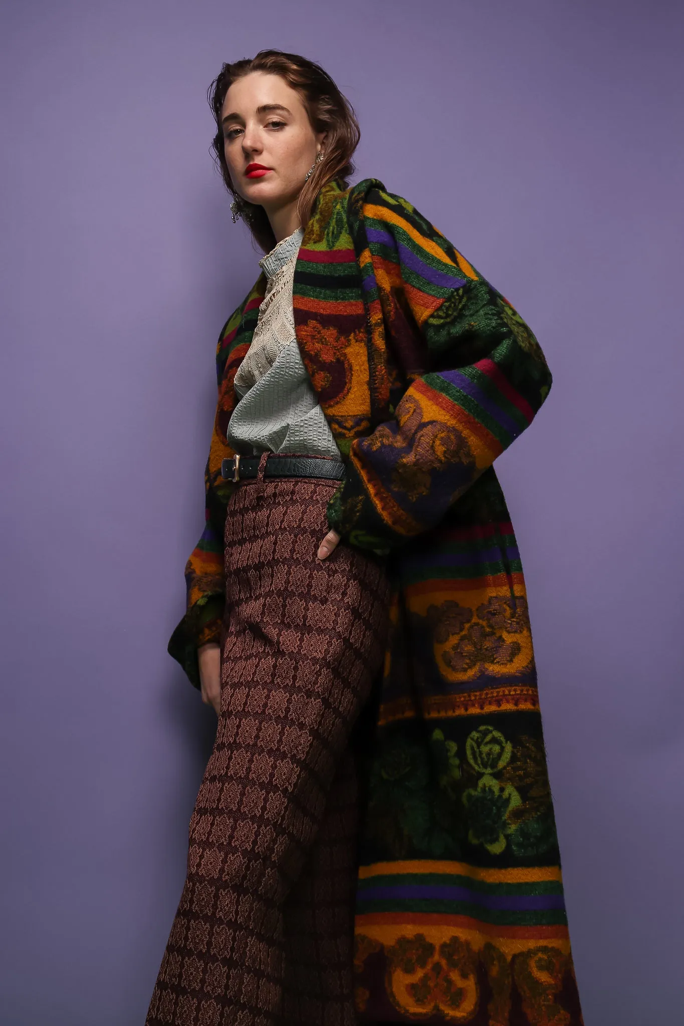 Wool Stripe Cocoon Coat