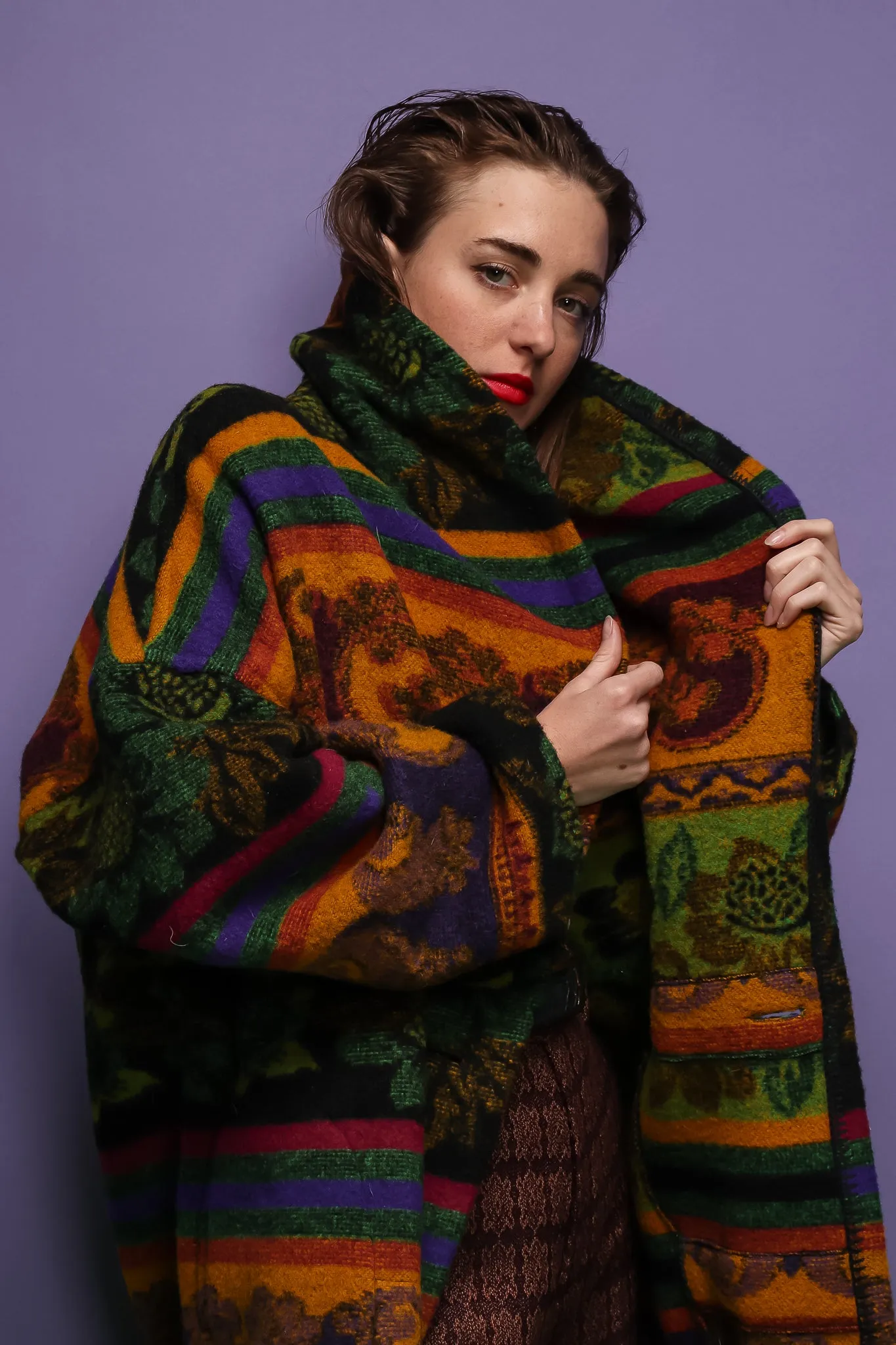 Wool Stripe Cocoon Coat