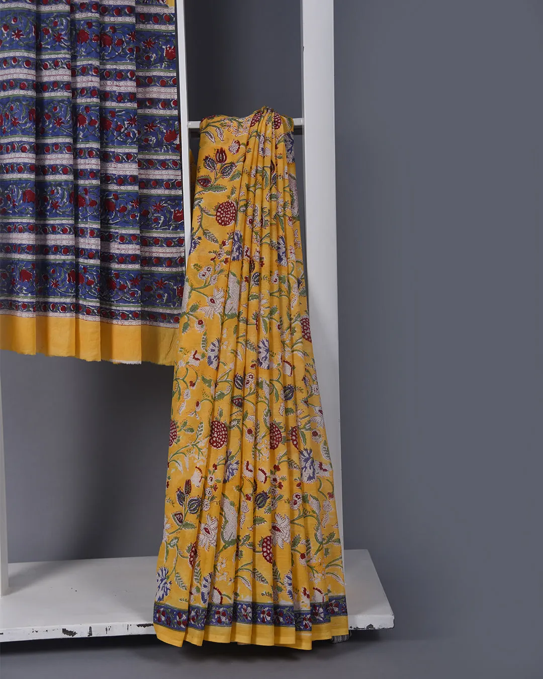 Yellow Cotton Pure Hand Block Printed Saree With Cotton Block Printed Blouse
