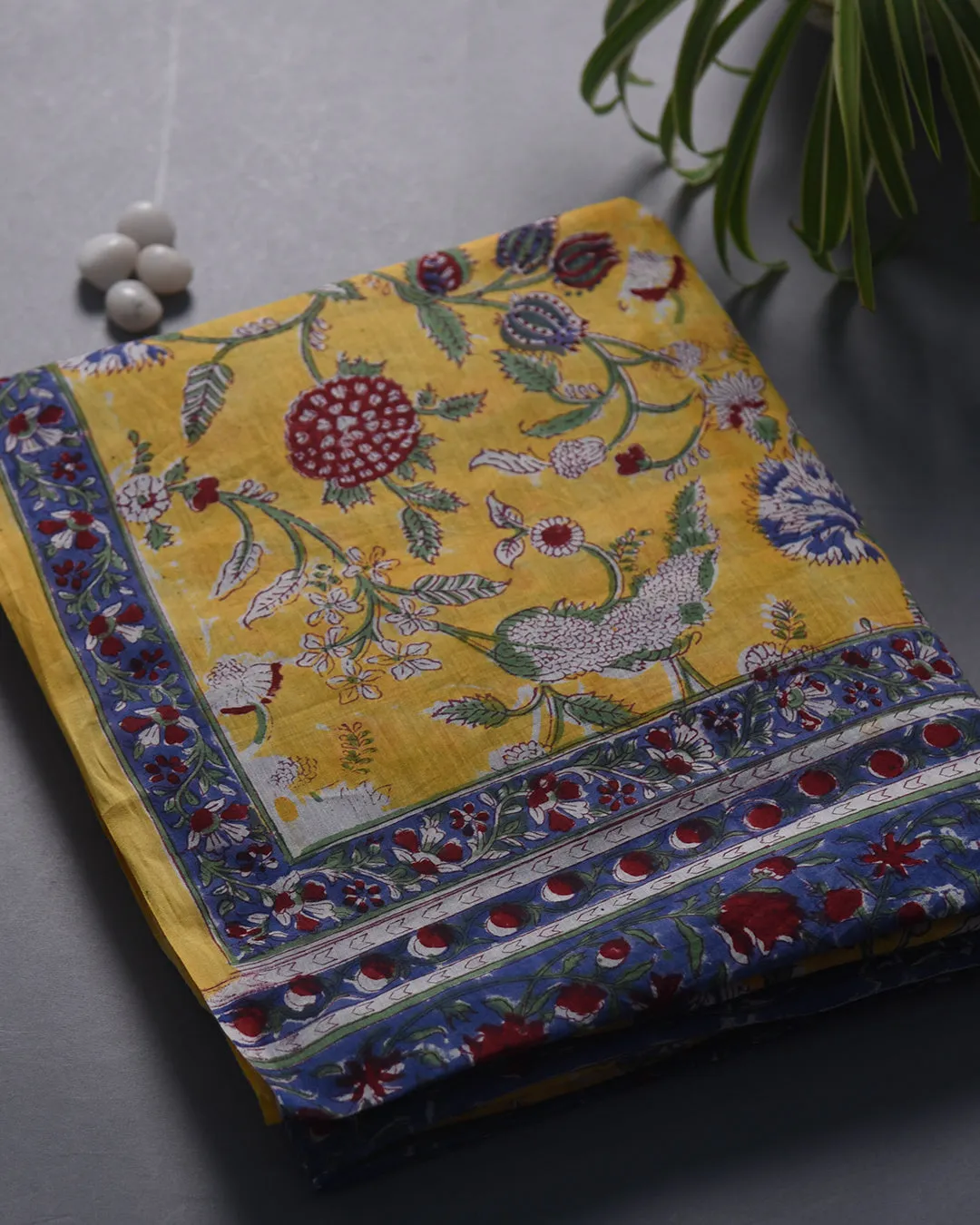 Yellow Cotton Pure Hand Block Printed Saree With Cotton Block Printed Blouse