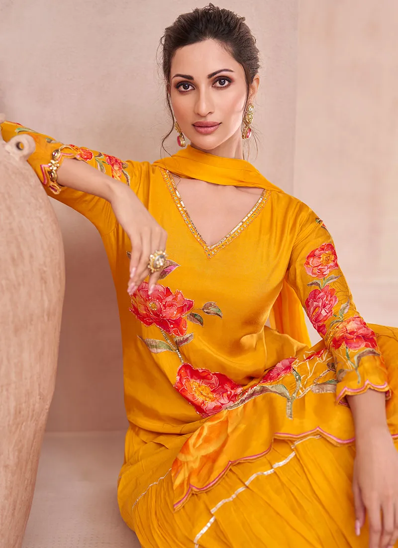Yellow Multi Embroidery Printed Anarkali And Dupatta