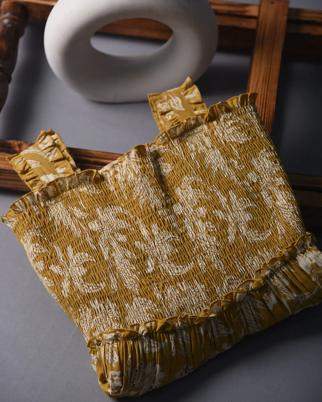 Yellow Pure Cotton Hand Block Printed Ready To Wear Tier Dress