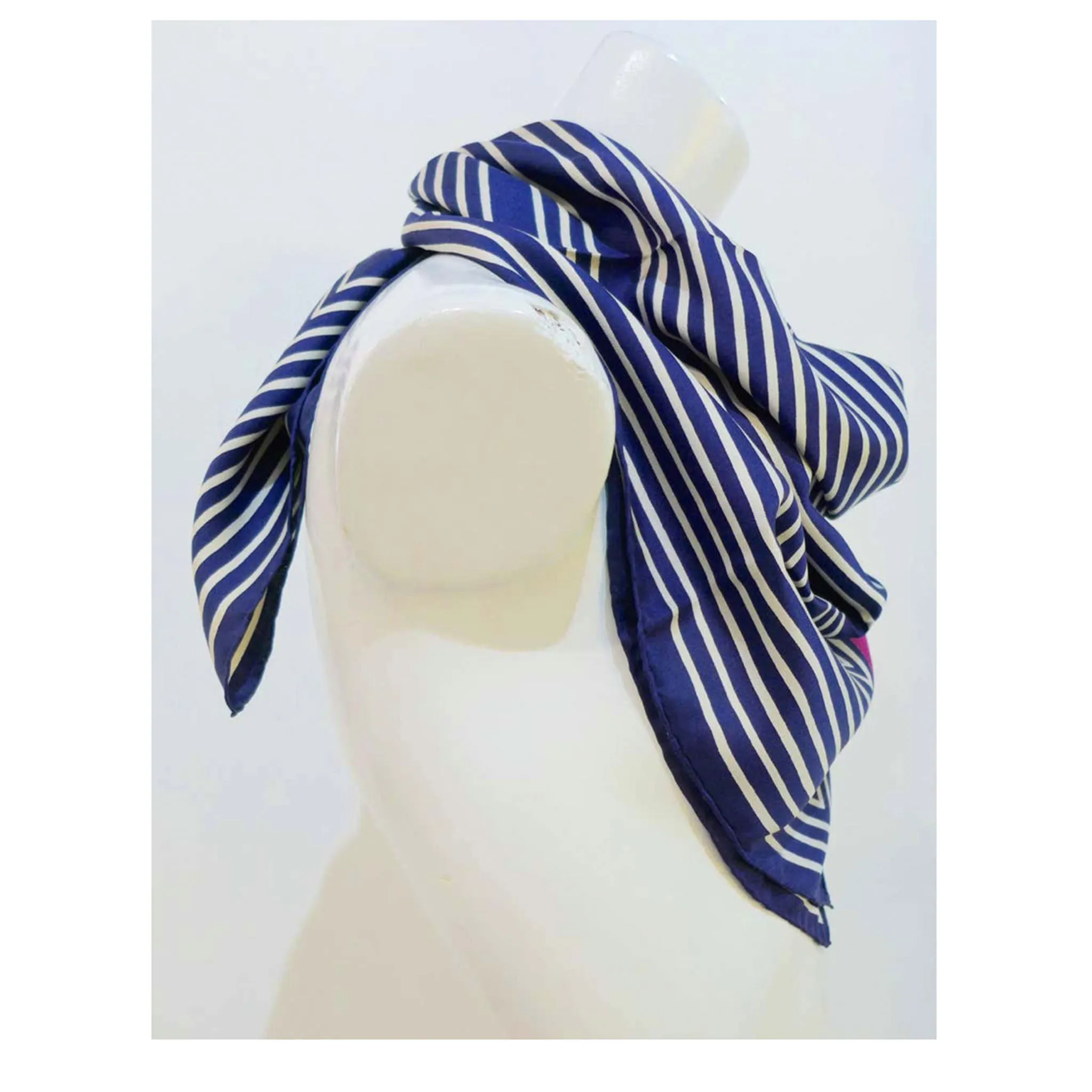 YVES SAINT LAURENT Blue Striped Silk Scarf