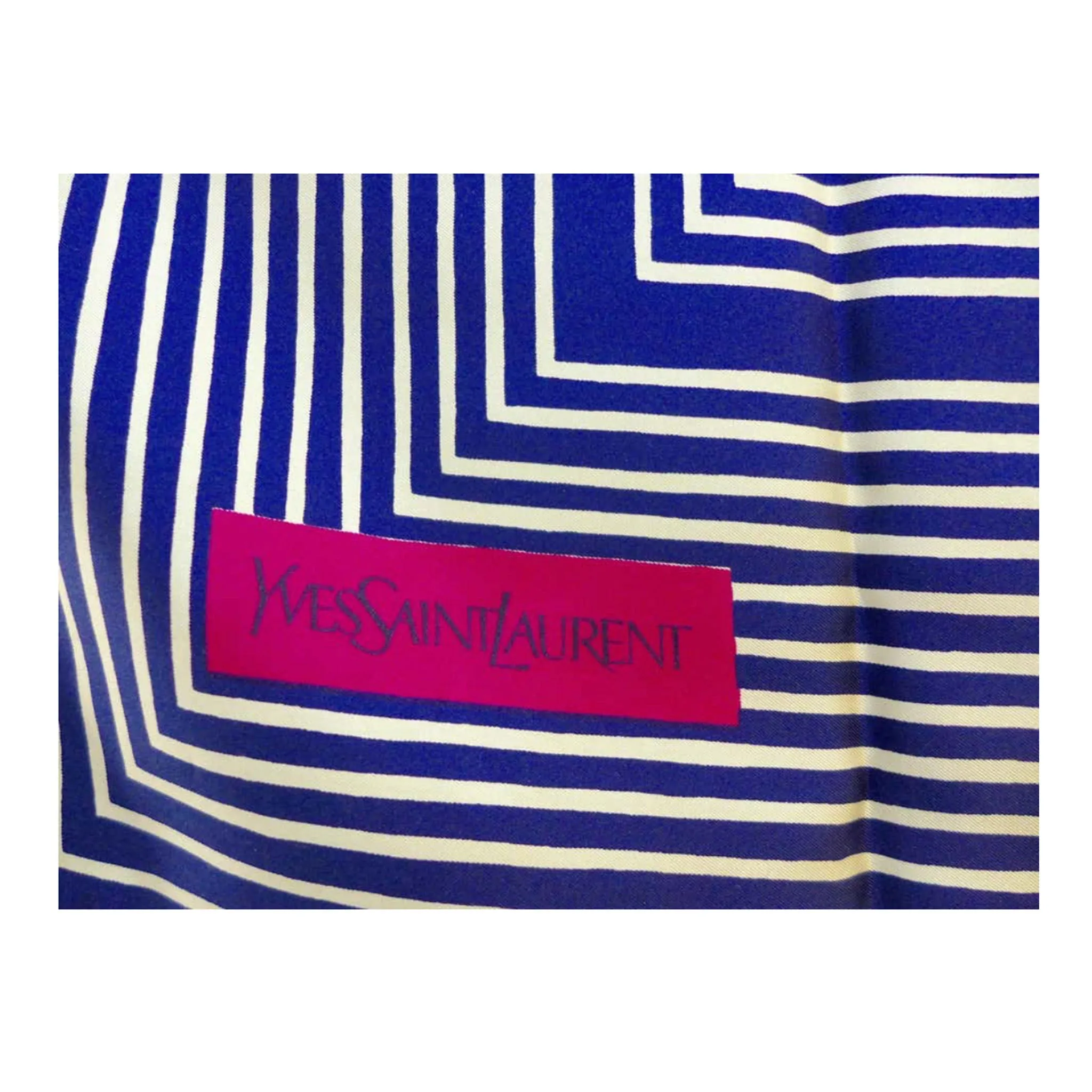 YVES SAINT LAURENT Blue Striped Silk Scarf