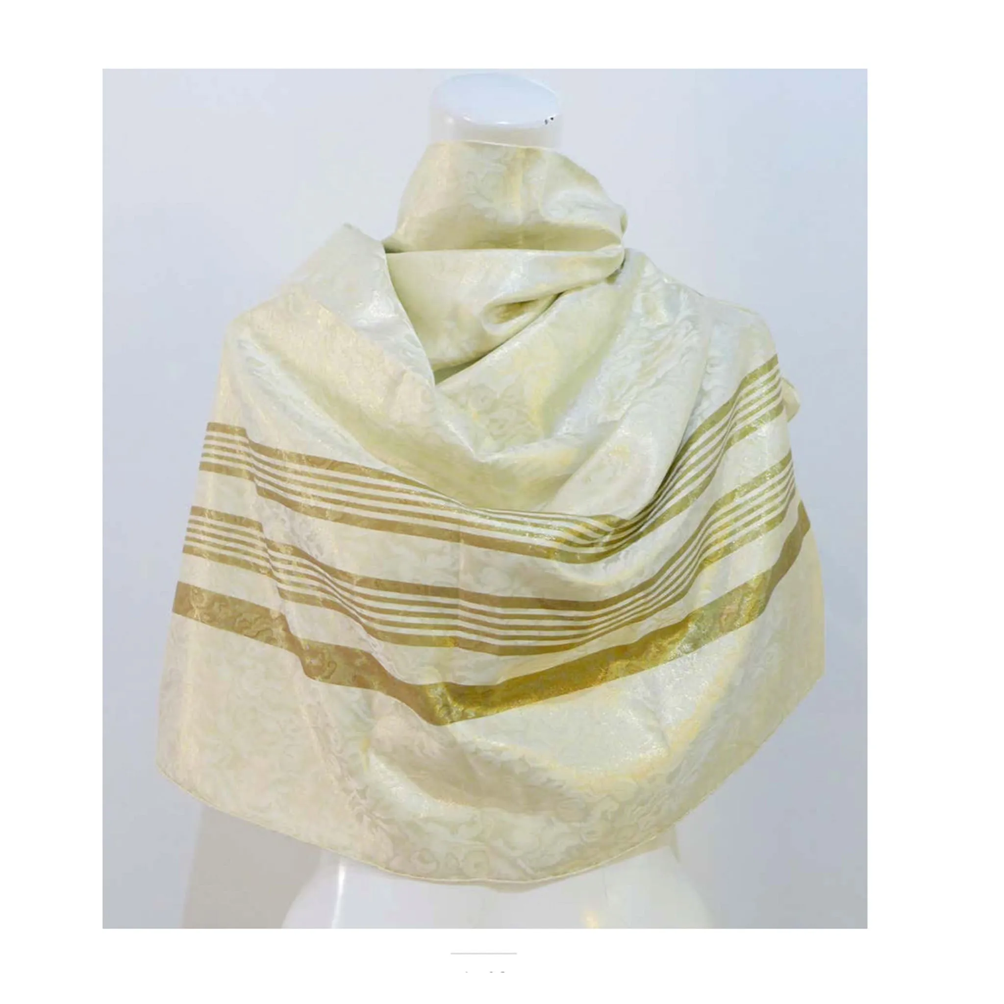 YVES SAINT LAURENT Champagne Metallic Silk Scarf