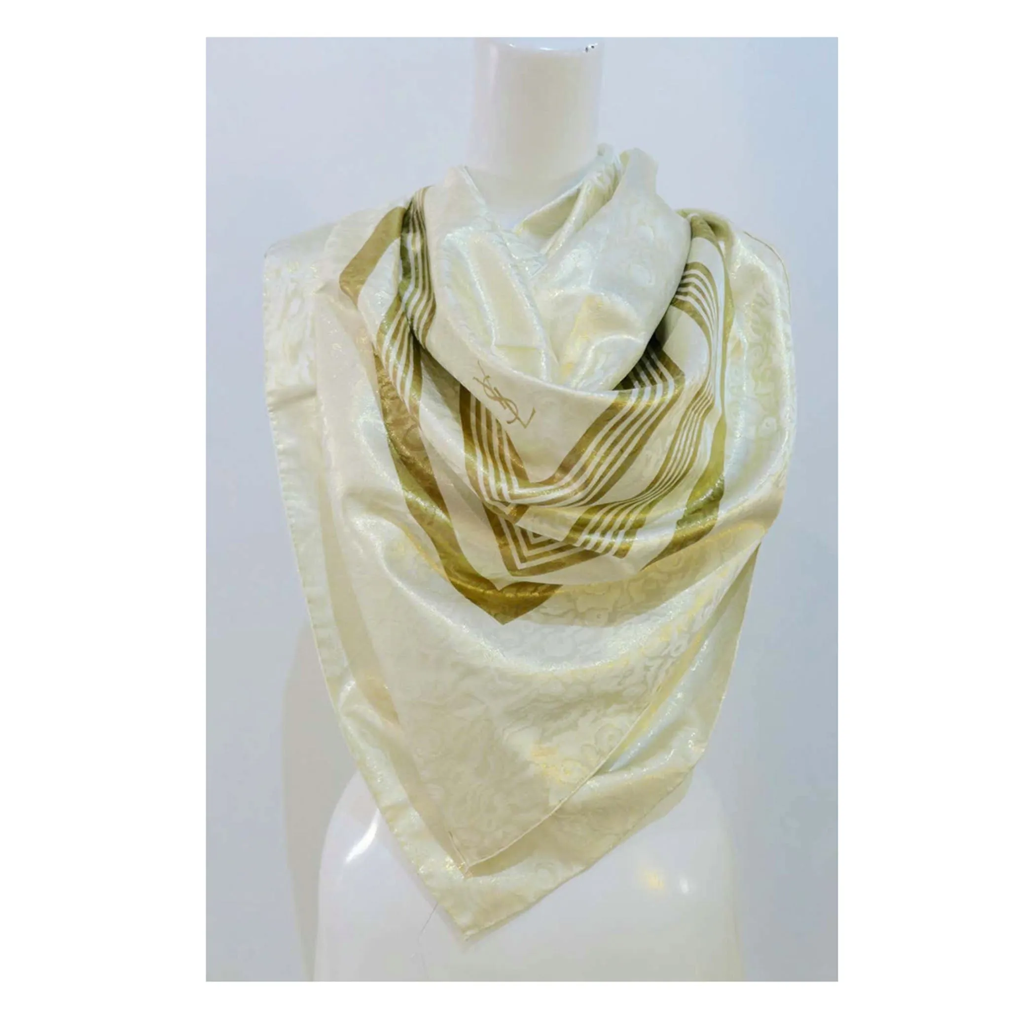 YVES SAINT LAURENT Champagne Metallic Silk Scarf