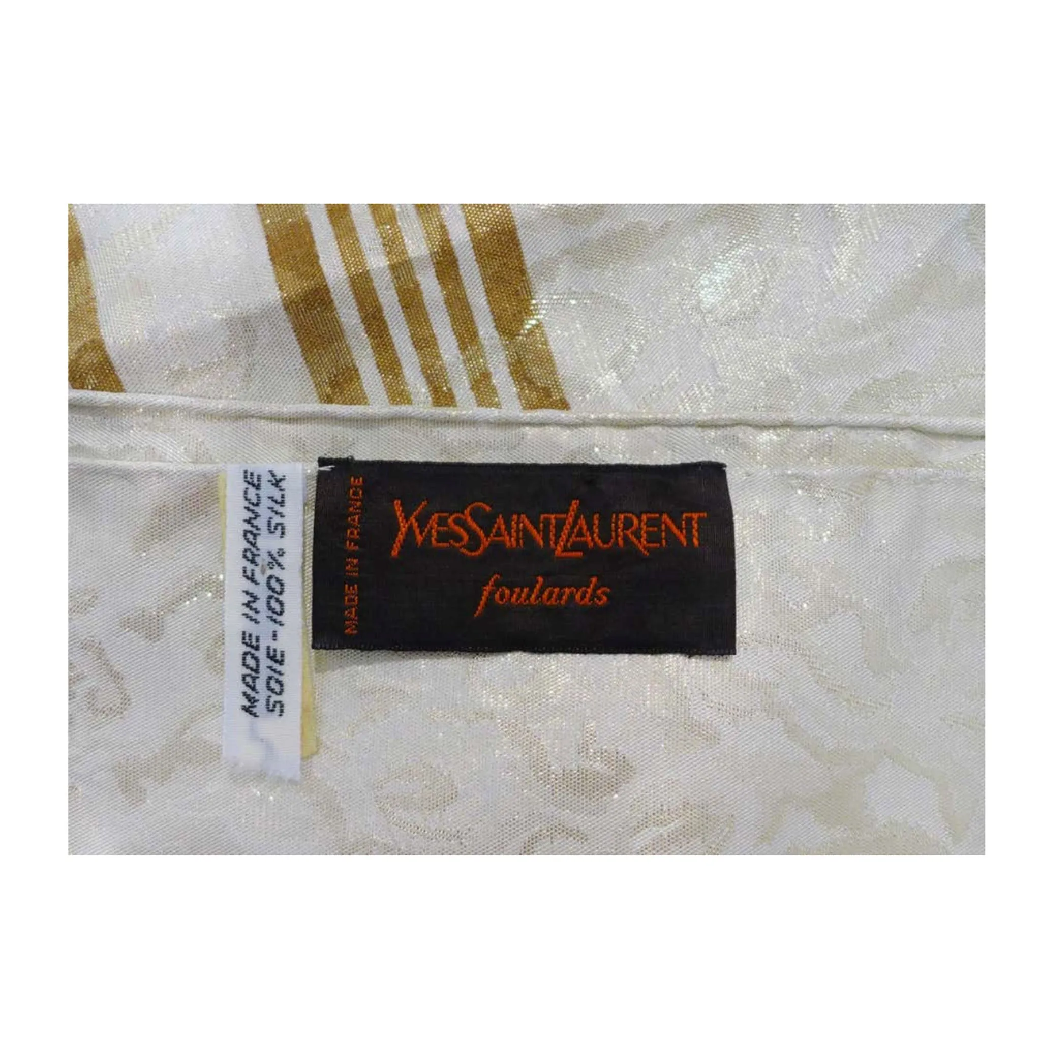 YVES SAINT LAURENT Champagne Metallic Silk Scarf