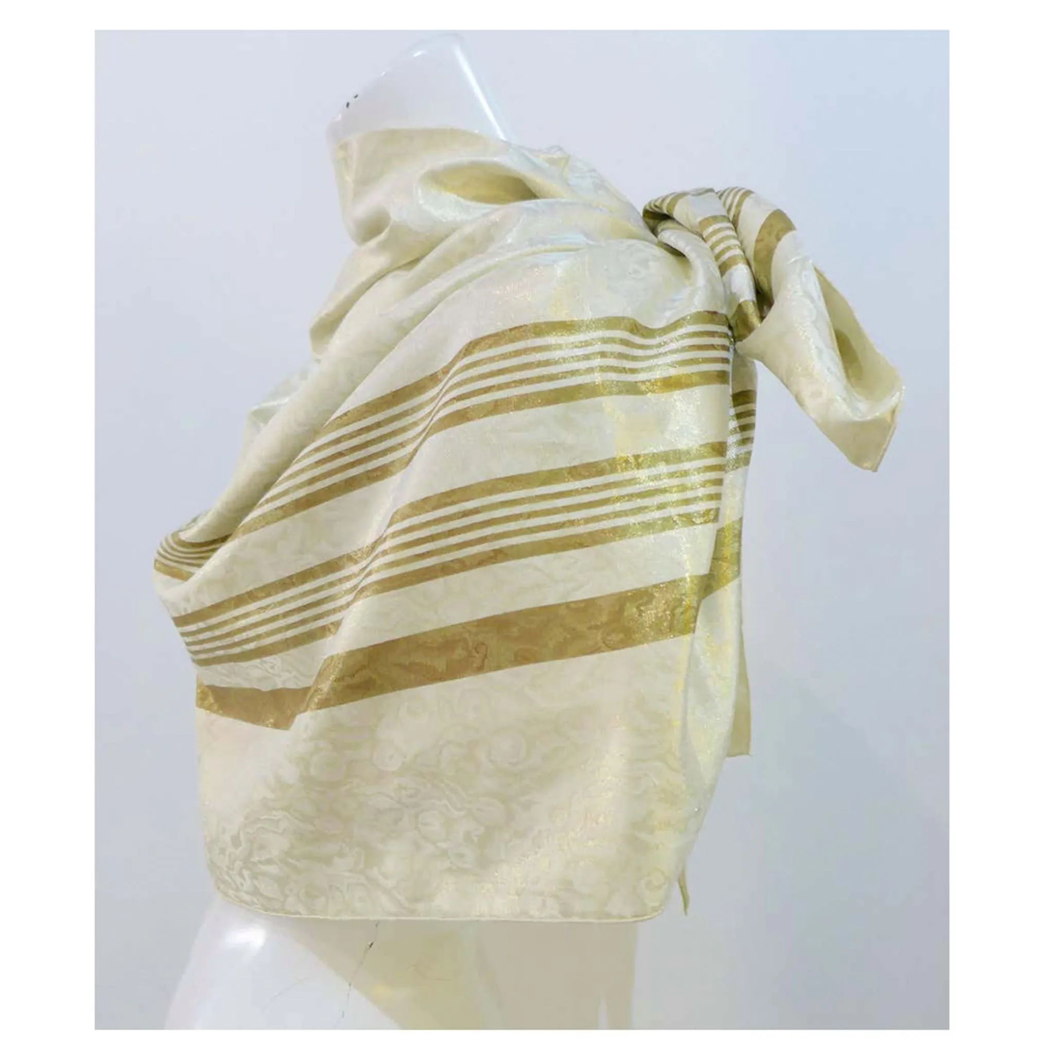 YVES SAINT LAURENT Champagne Metallic Silk Scarf
