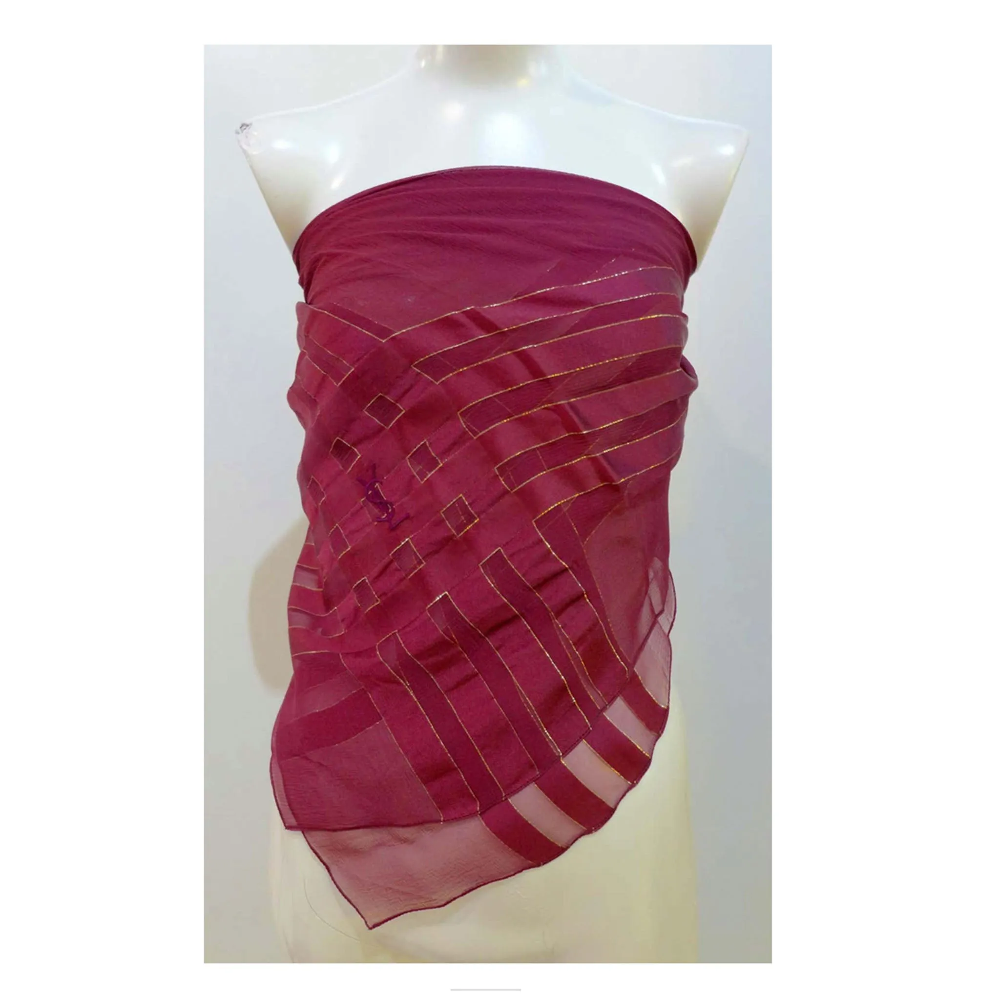 YVES SAINT LAURENT Purple Metallic Stripe Scarf