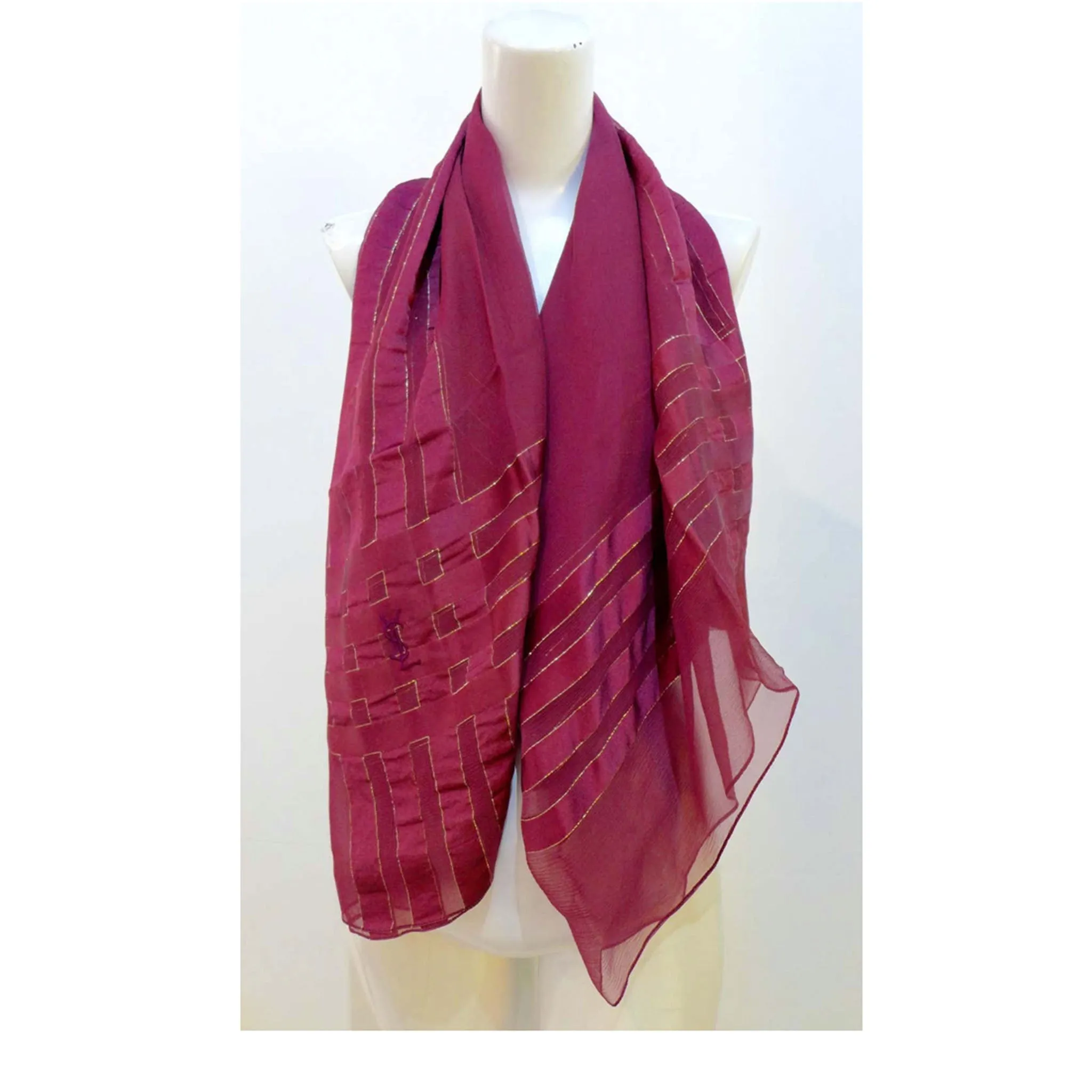 YVES SAINT LAURENT Purple Metallic Stripe Scarf
