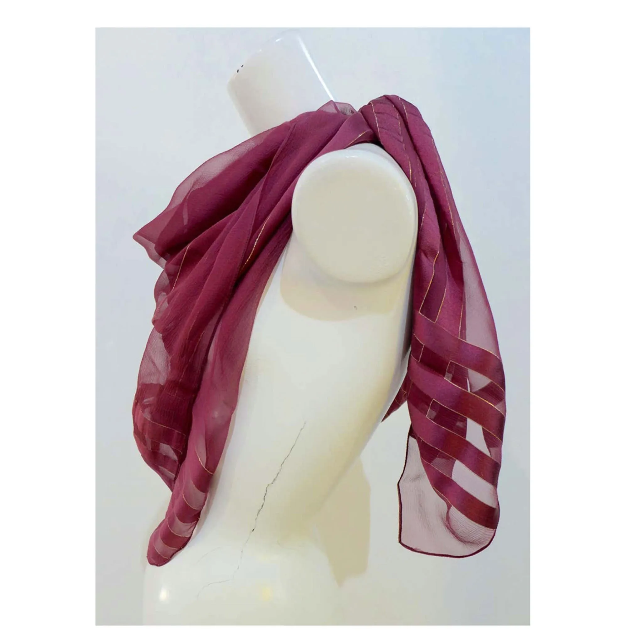 YVES SAINT LAURENT Purple Metallic Stripe Scarf